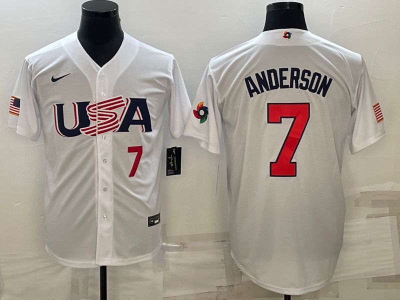 Men 2023 World Cub USA #7 Anderson White Nike MLB Jersey6